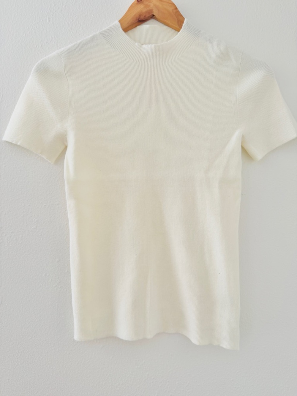 NWT Skies Are Blue Ivory Short Sleeve High Neck Ribbed Sweater Top